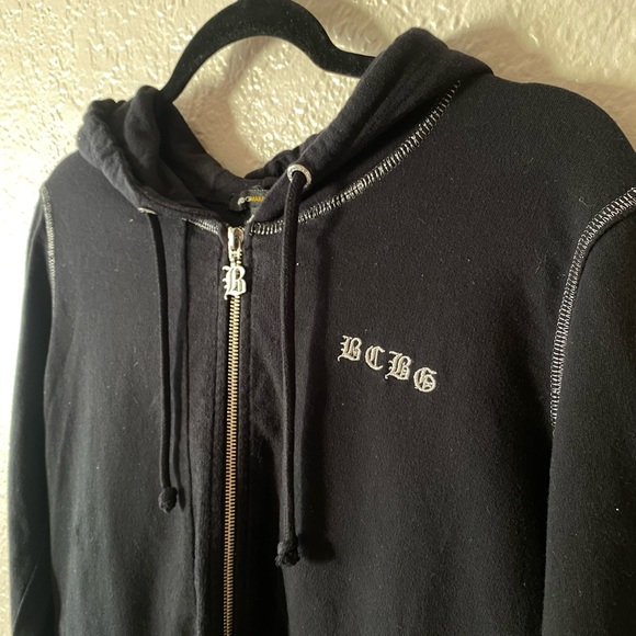 BCBG Zip Up Hoodie Size XL Black Cotton Branded Logos Y2K - Picture 2 of 10
